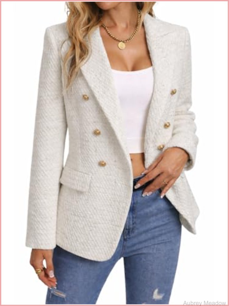 Fully Lined Tweed Blazer Jacket - Business Casual Work Coat With Pockets